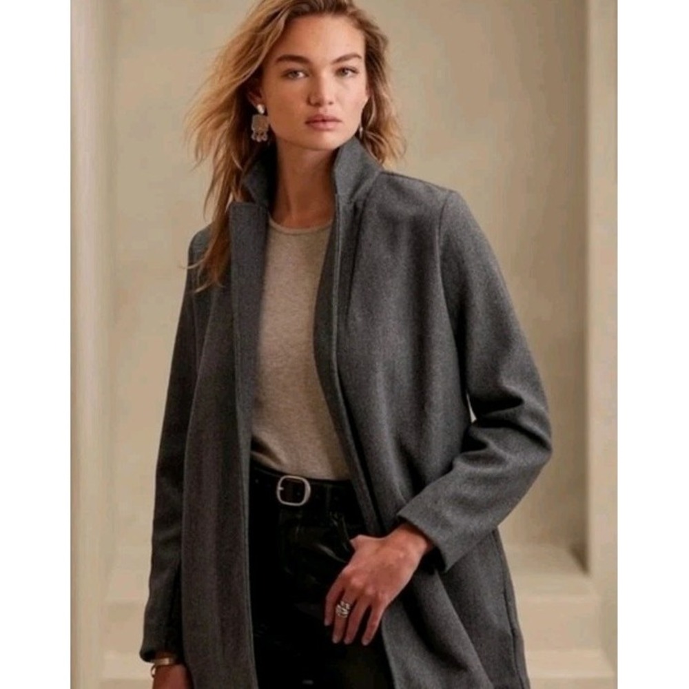 Banana Republic Blazer Brushed‎ Knit Long Jacket Charcoal Grey Busines XS Petite